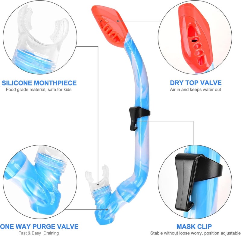 ACQCES 2 Sets Snorkeling Gear for Kids, Kids Snorkel Set for Ages 6-14, Dry Top Snorkel Mask Set for Youth Boys Girls Junior, Tempered Glass Diving Swimming Mask Goggles - Image 4